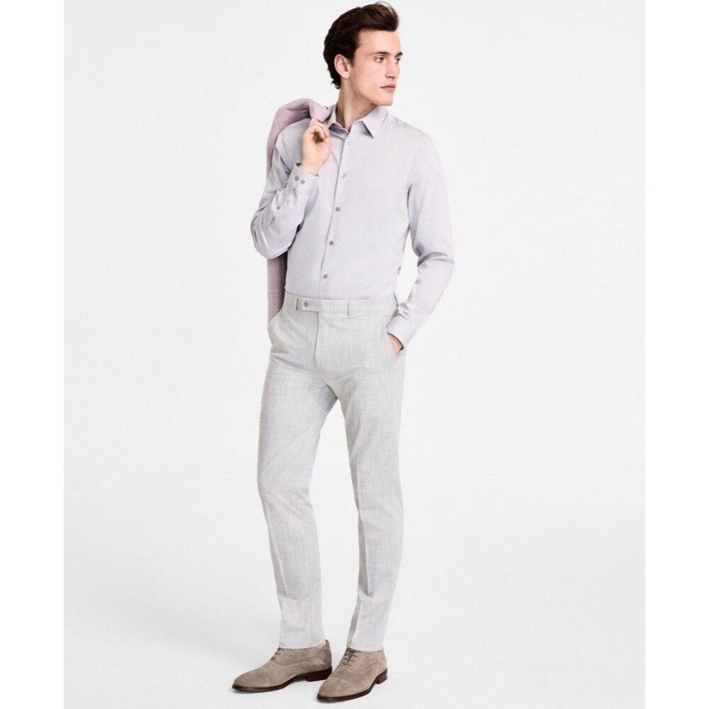 $95 NEW CALVIN KLEIN Mens 42x30 Light Gray Slim Fit Stretch Dress Pants/Slacks